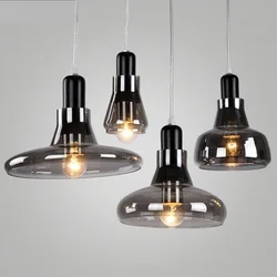Modern Minimalist Smoke Gray Glass LED Chandelier Restaurant Bar Bedroom Bedside Single Head Pendant Lamp Indoor Lighting Decor