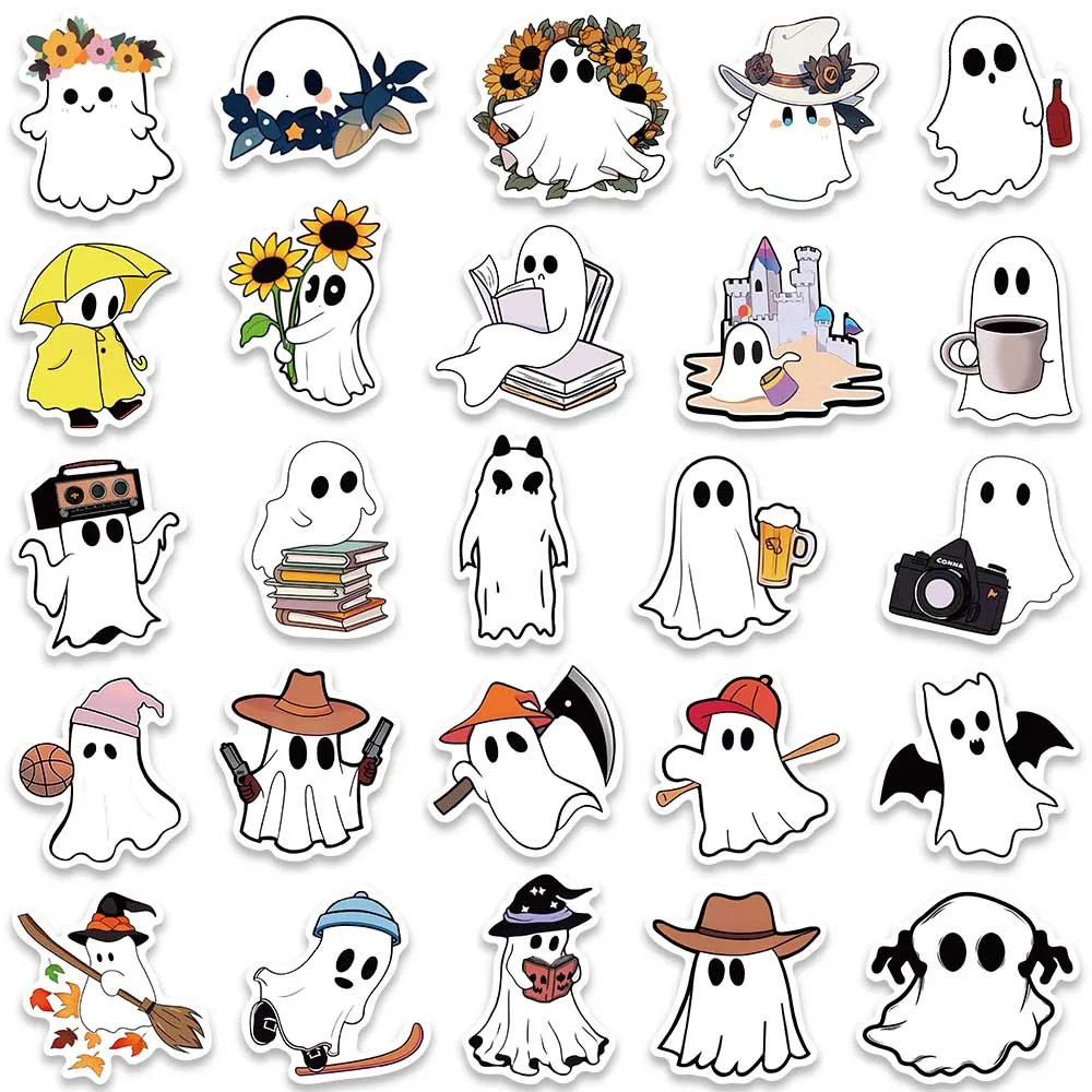 50pcs Waterproof Graffiti Cute Cartoon Ghost Stickers For Luggage Guitar Laptop Skateboard Diary Vinyl Car Decals