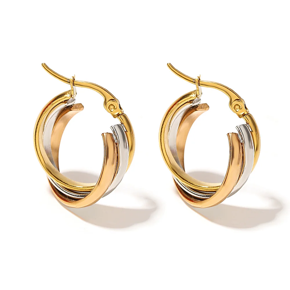 Freetry Triple Color Metal Circle Hoop Earrings for Women Fashion Punk Stainless Steel Chunky Earrings Party Jewelry