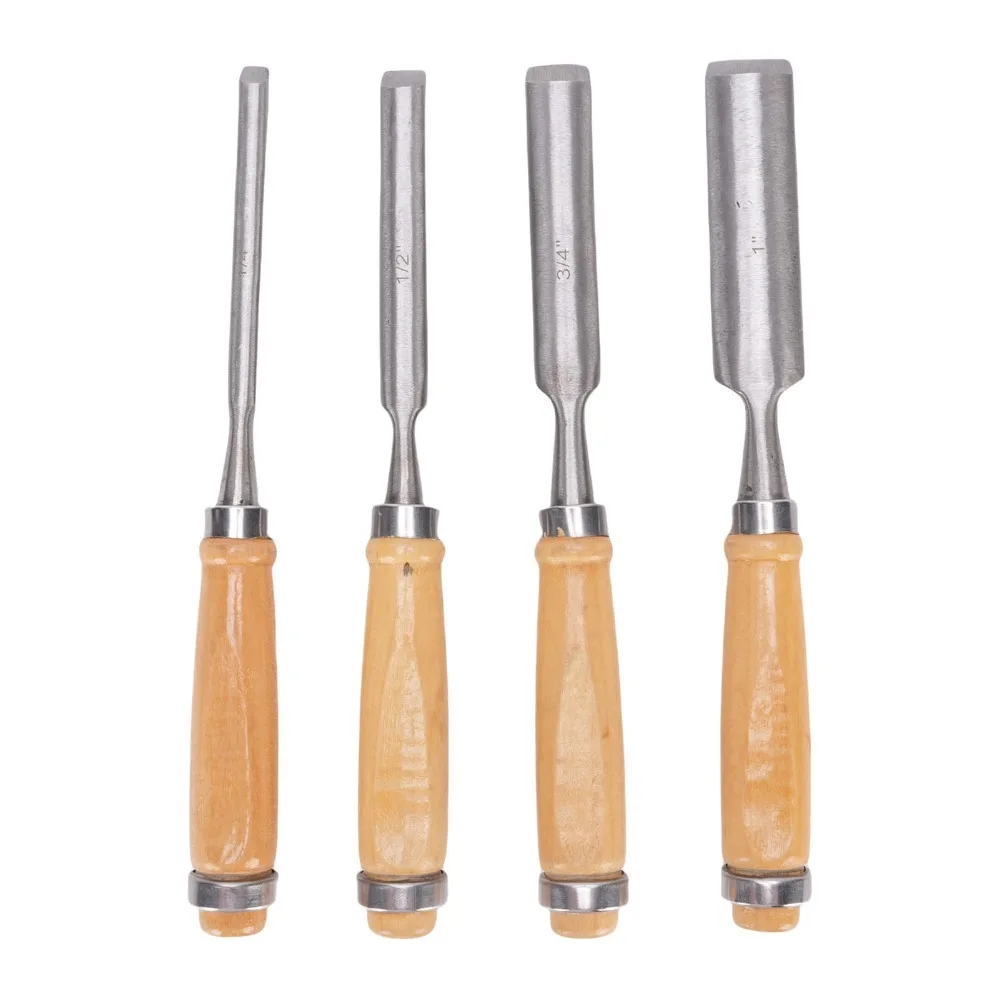 4 Pcs 4-Piece Half Round Wood Chisel Set Wooden Handle Carbon steel Woodworking Gouge Tools Semi-Circular Steel