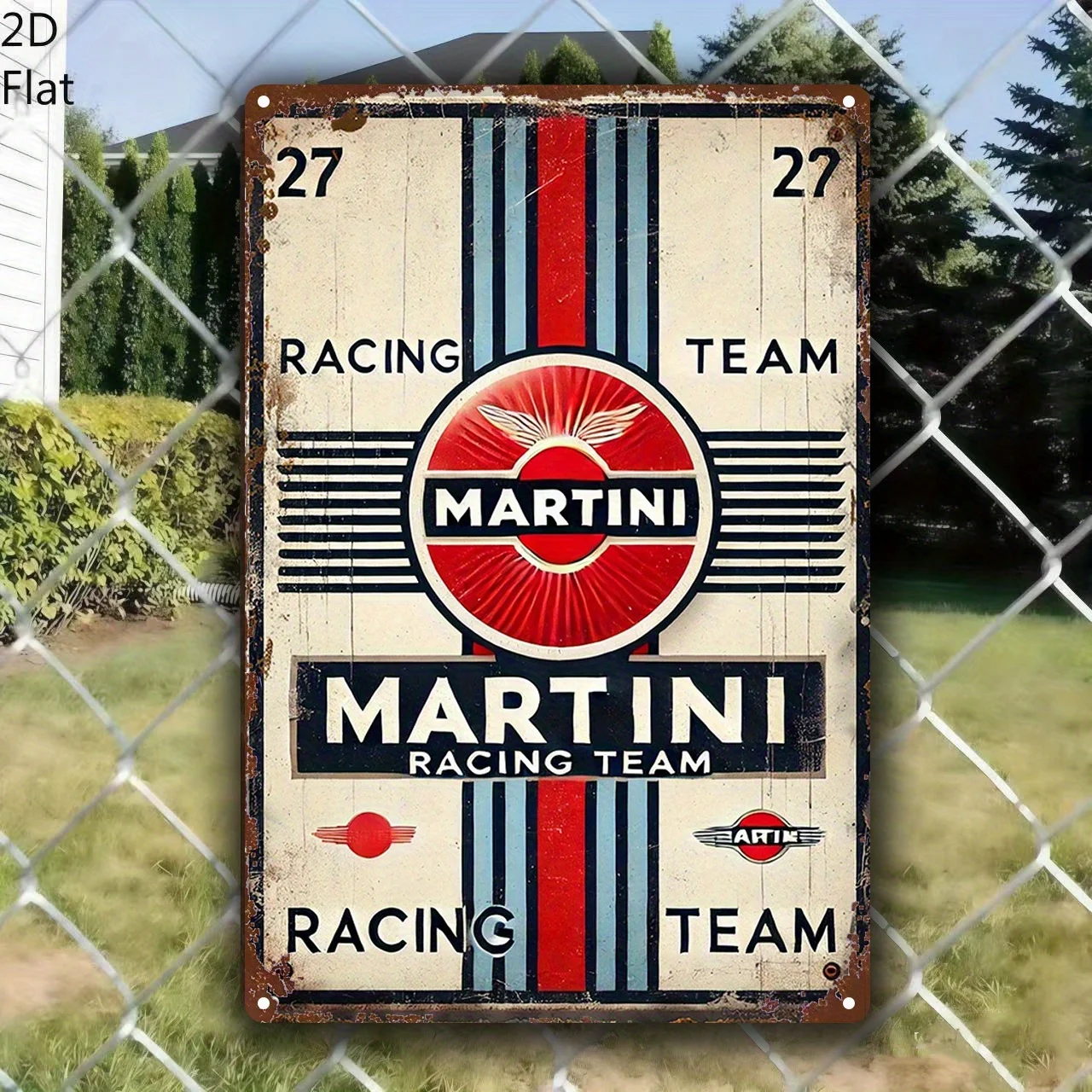 Martini Racing Team Racing Sign - Arte da parete in ferro con strisce rosse e blu, design durevole per ufficio, caffetteria o casa
