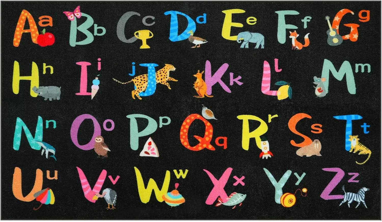Black ABC Kids Classroom Rug, Washable Alphabet Rug for Classroom Elementary School Learning, Playroom Mat for Daycare