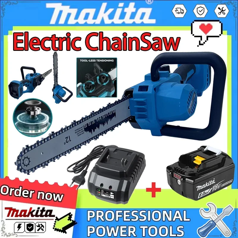 

Беспроводная электрическая цепная пила Makita 12 дюймов с бесщеточным двигателем и автоматической смазкой для распиловки деревьев и заготовки дров