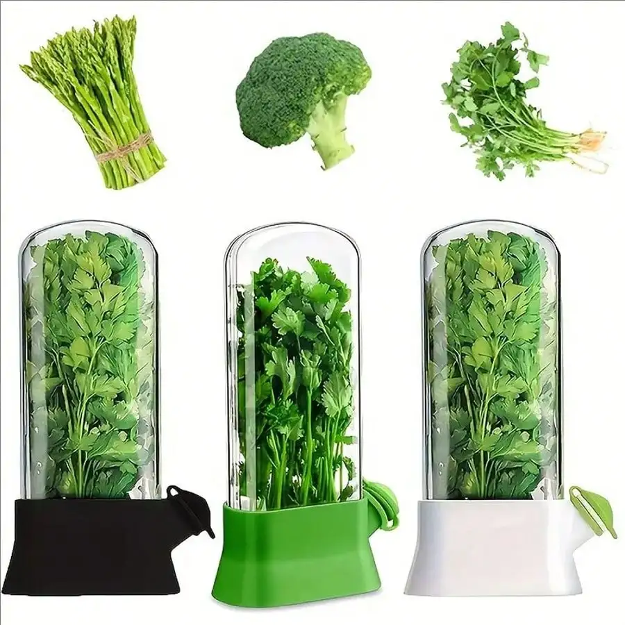 Fresh Herb Keeper Container, Reusable Cilantro Parsley Storage Holder, Vegetable Preserver for Fridge, Keep Greens Fresh