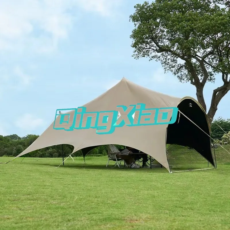 Black Coated Tarp Tent Large Space Waterproof Sunproof Butterfly Shade Shelter For Outdoor Camping Picnic Beach Backyard Use