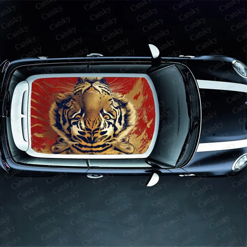 Artistic Painting Tiger Print Car Roof Sticker Wrap Racing SUV Auto Accessories Packaging PVC Car Hood Graphic Decal Decoration