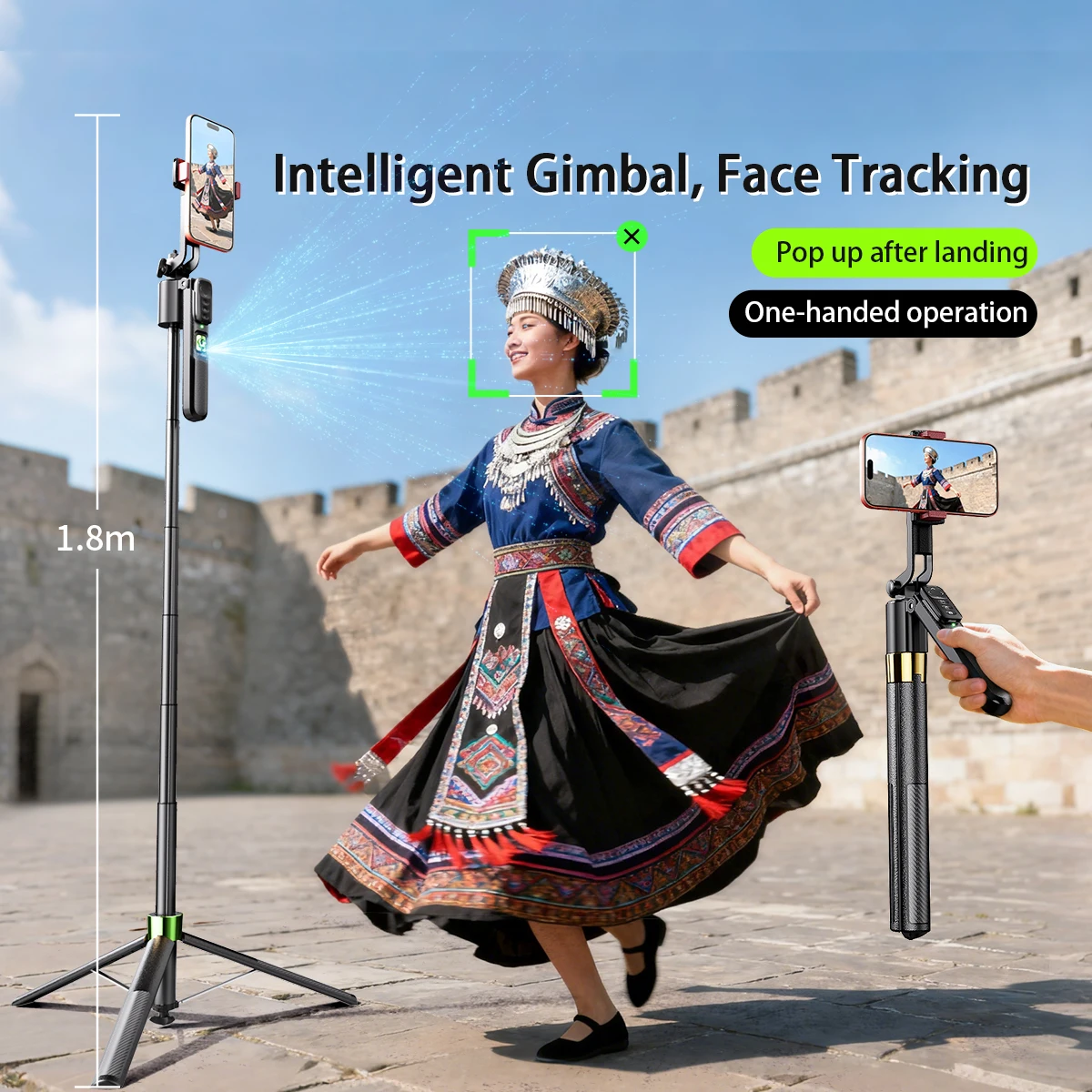 

Подставка для подвеса с искусственным интеллектом и винтом 1/4 дюйма, Bluetooth, пульт дистанционного управления, держатель для телефона с фотографией для iPhone, смартфона, камеры GoPro