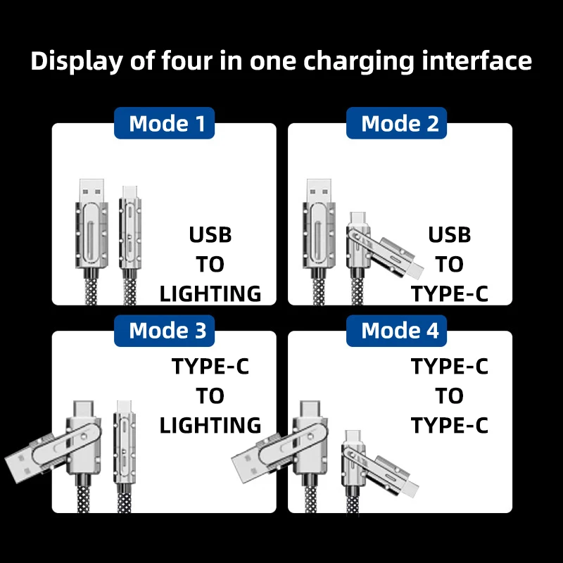 Cavo USB 4 in 1 cavo di ricarica rapida da 100W per Samsung S23 Realme Xiaomi 13 cavo di ricarica rapida per telefono cellulare Huawei cavi dati