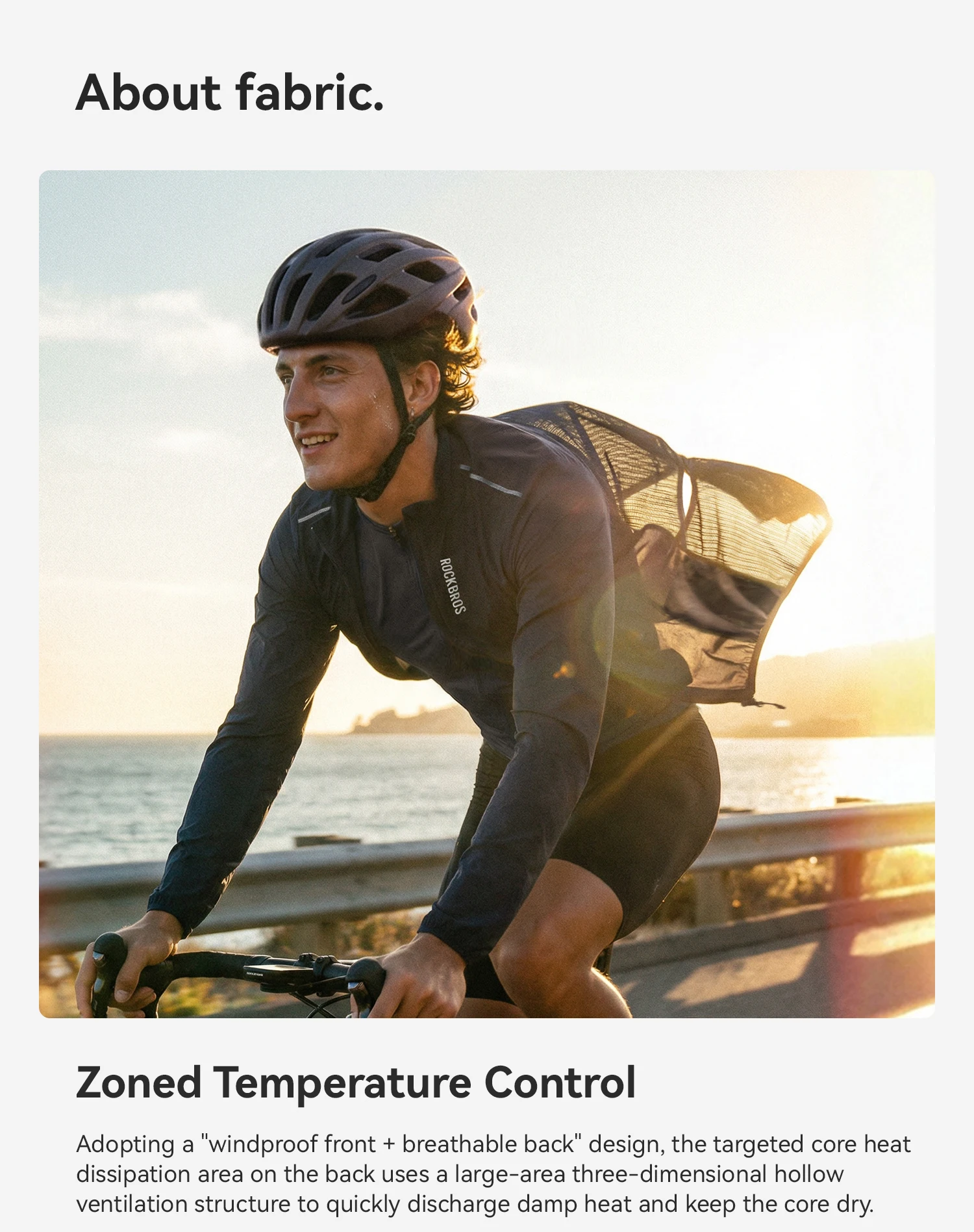 ROCKBROS Fahrradjacke, winddicht, atmungsaktiv, leichte, faltbare Fahrradjacke mit UV-Schutz für Herren und Damen. – Detail 8