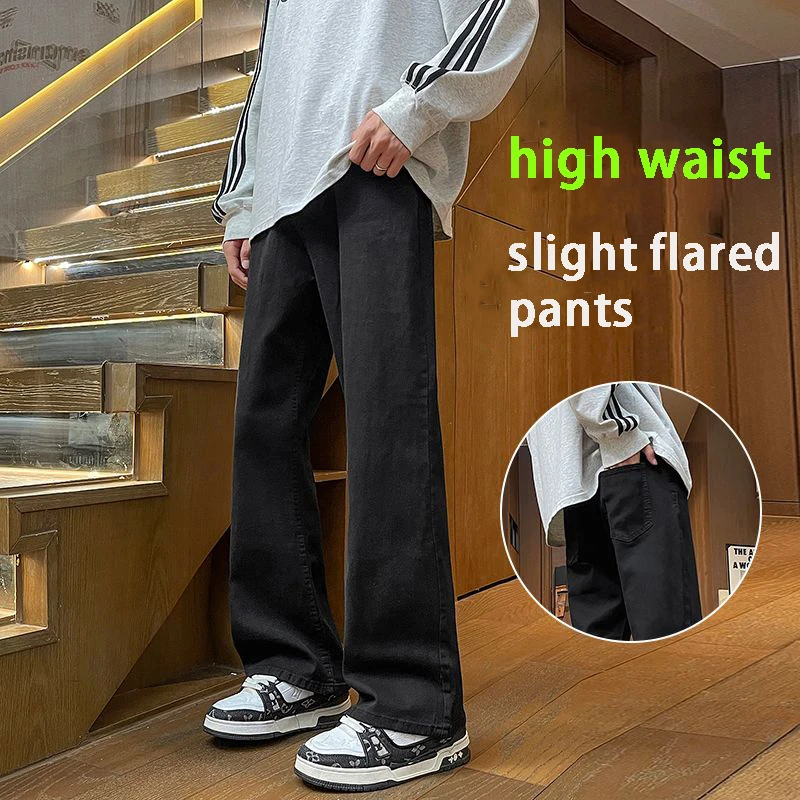 26 New Micro Flared Elasticity Jeans Simple Pure Black Pants Men Women Classic Retro Style Y2K Casual Slim Fit