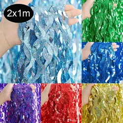 Glitter Tinsel Foil Fringe Curtains Blue Purple Metal Foil Fringe Backdrop Wall Curtains for Baby Shower Mermaid Party Backdrop