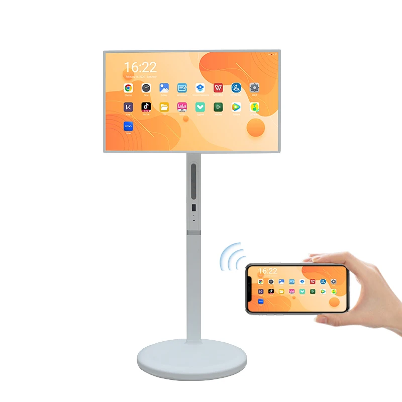 23.8 Inch Portable Rotating Wireless 4+64GB Interactive Display Touch Screen Moving Floor Standing Smart TV s