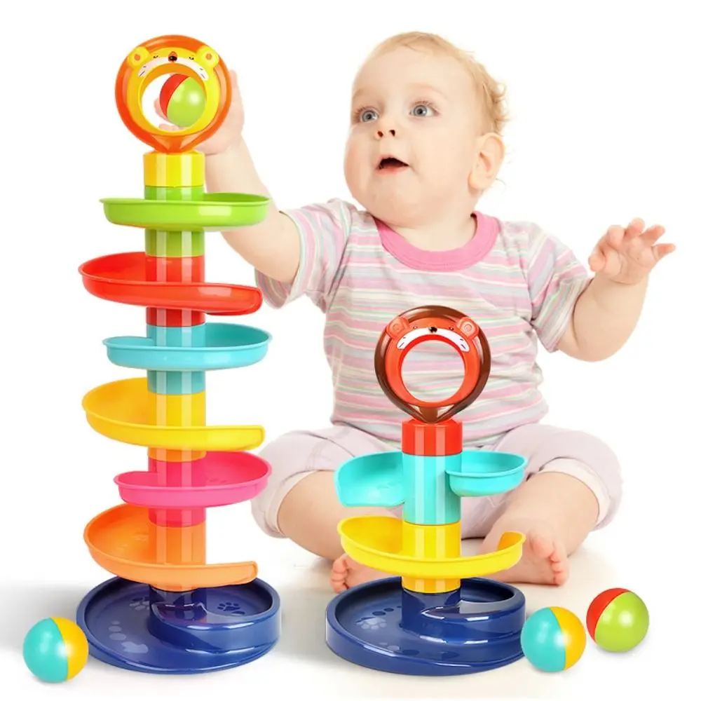 

Plastic Rolling Ball Pile Tower Ball Multi-layer Rotating Track Toy Montessori Sensory Toys Lion Sliding Ball Tower Toy