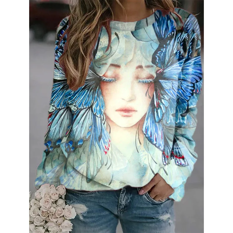 Portrait Oil Painting 3D Print Sweatshirts Women Long Sleeve Hoodies Raglan Sleeves Pullovers Y2k Harajuku Tops Female Clothing
