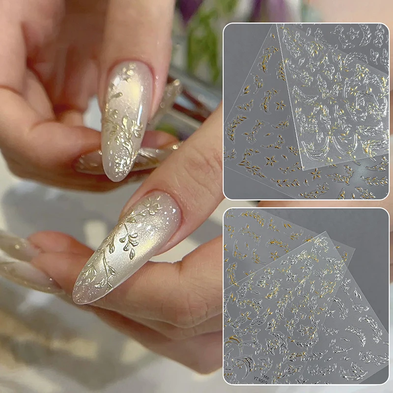 

Chinese Style Wicker Leaves Design Embossed Reliefs Self Adhesive Nail Art Decorations Stickers Cute Manicure Decals DIY Salon