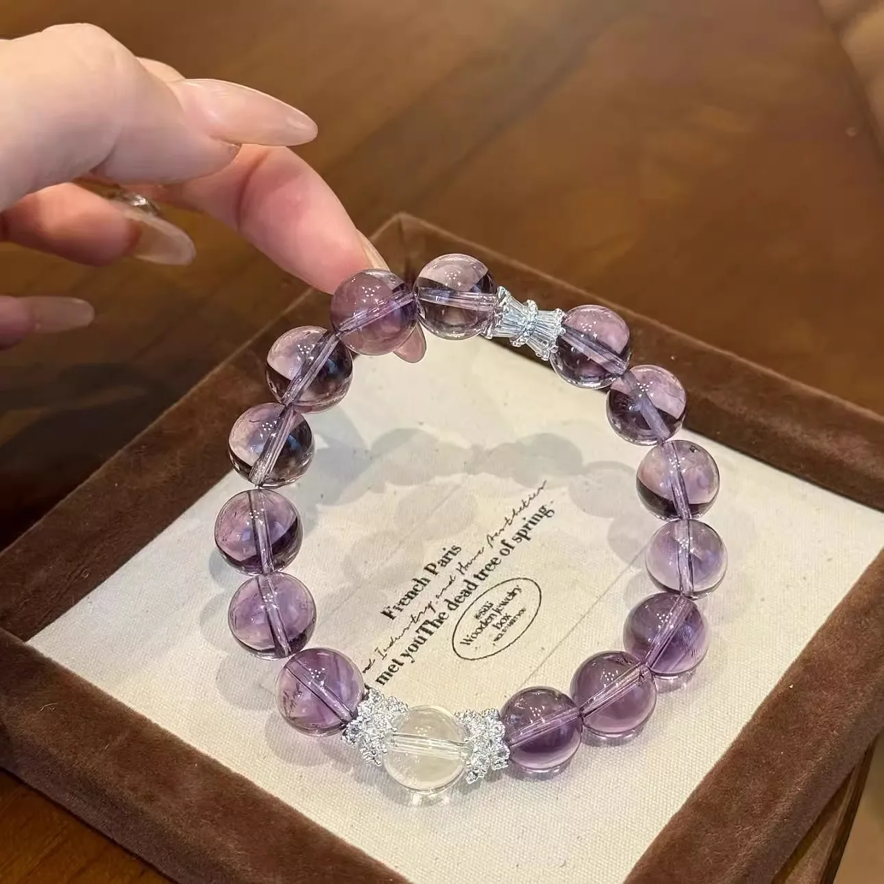 

8-12mm Natural Amethyst Bracelet Making Clear Quartz Healing Crystal Women's Wristband Jewelry Elegant Simple Style