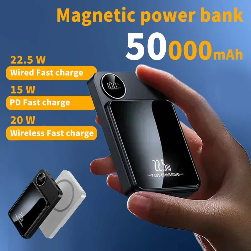 

100000mAh Wireless Power Bank 22.5W Fast Charger For Magsafe Magnetic Portable Auxiliary Battery Pack For Iphone Xiaomi