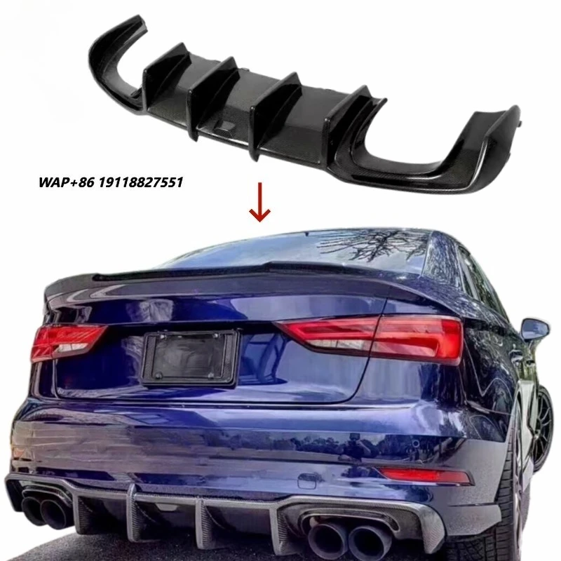 High quality real carbon fiber rear bumper splitter spoiler lip for ad a3 s3 rs3 kb style trunk cover auto diffuser accessories