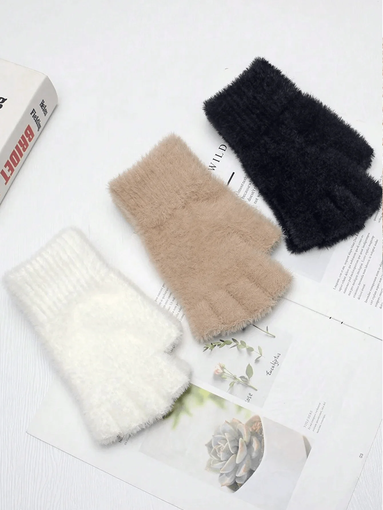 زوجان من القفازات النسائية للجنسين ذات الألوان الصلبة المبطنة بالصوف بدون أصابع - تصميم حراري نصف إصبع لركوب الدراجات والأنشطة الخارجية، #6