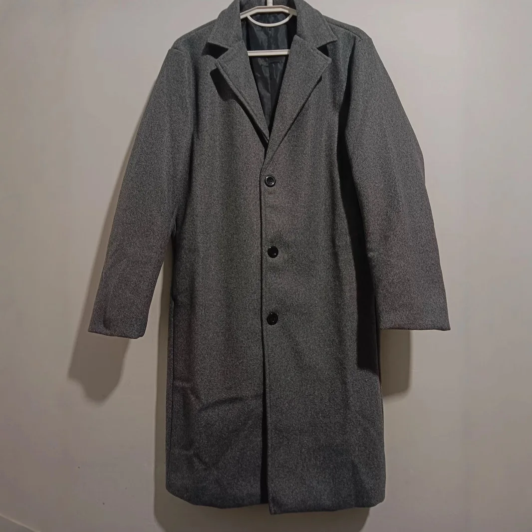 Men's Woolen Coat Autumn Winter Thickened Medium Length Men's Windbreaker Outerwear Cotton 100% Standard Fit Long Coat