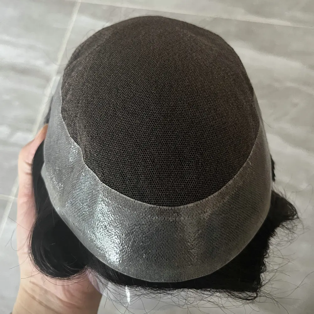 Breathable 28MM Curly Australia Men's Toupee Lace&Skin Pu Around Invisible Hairline Men's Capillary Prosthesis Human Hair Wigs