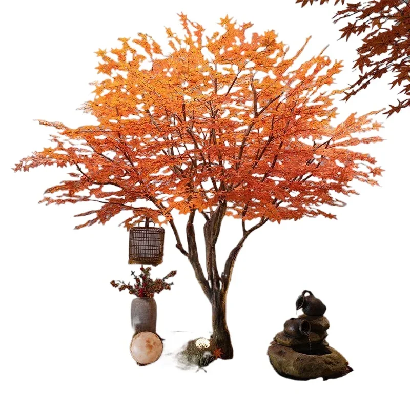

Real red maple tree maple tree large shopping mall hotel hot pot restaurant hotel indoor and outdoor floor simple decoration lan