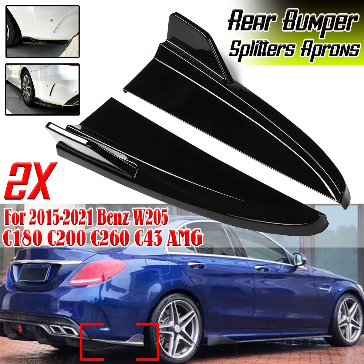 High Quality Rear Bumper Side Splitters Aprons For Mercedes For Benz W205 C180 C200 C260 C43 AMG 2015-2021 Rear Bumper Diffuser