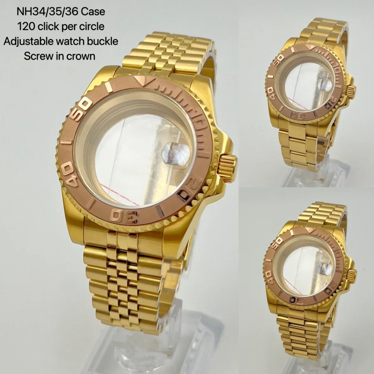 40mm NH35 watch case gold plated oyster jubilee president strap sapphire glass for YACHT NH34/NH35/NH36 mechanical movement