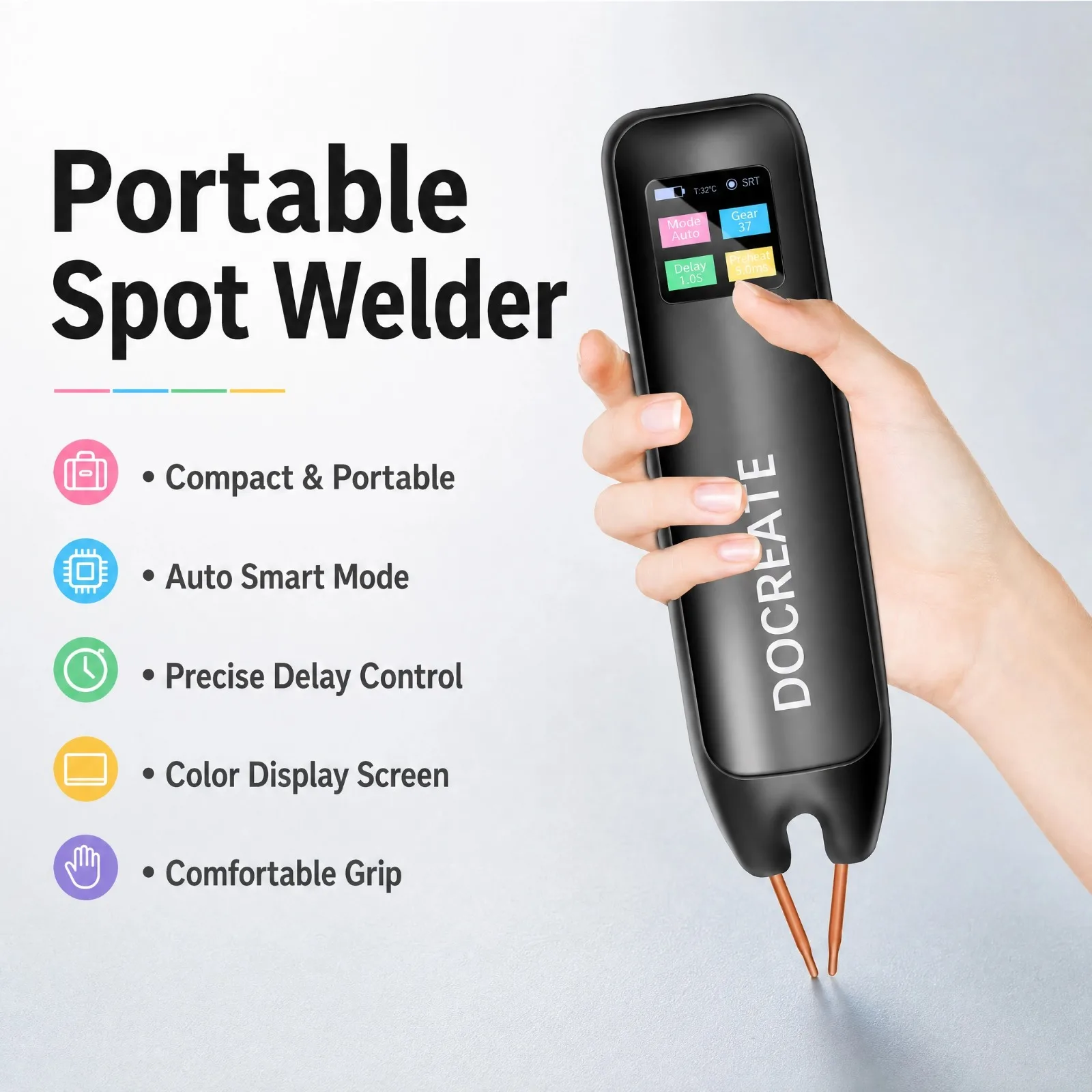 Handheld Spot Welder with Digital Display, Adjustable Current and Time for 18650 Battery DIY Assembly