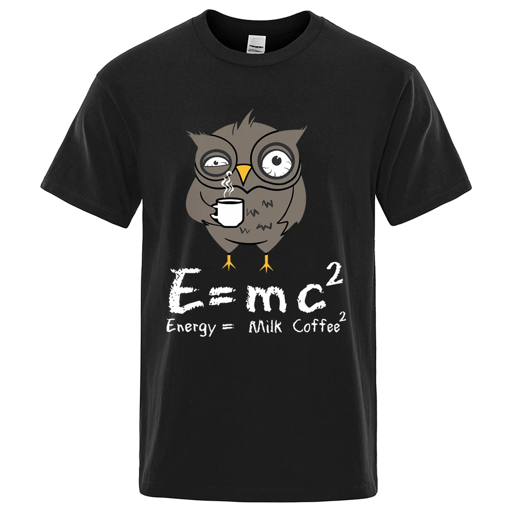 

Owl Drinking Coffee and Staying Up Late T Shirts Men Cotton Basics T-Shirt Soft Summer Short Sleeve O-Neck Loose Casual Tee Top