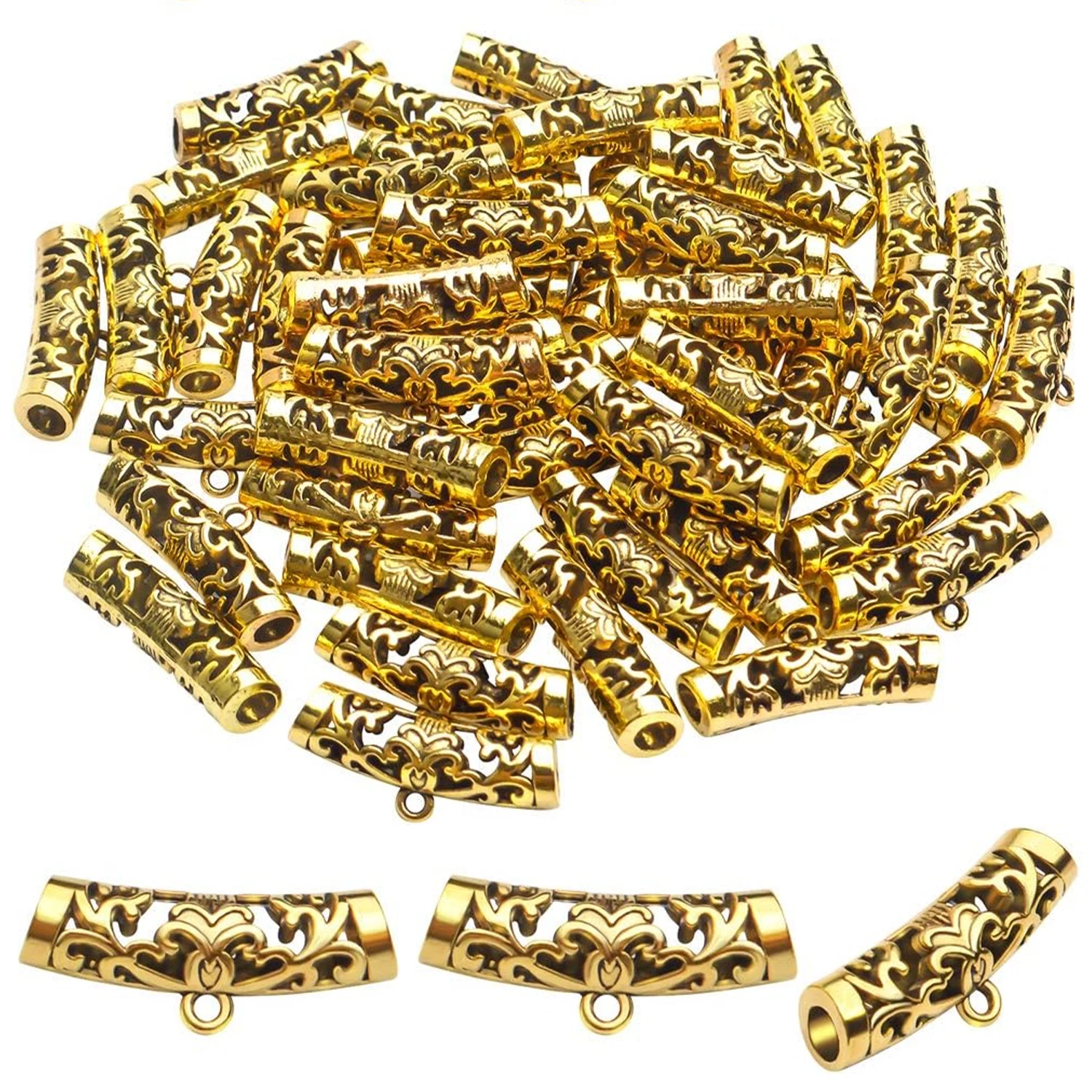

50pcs Tube Bail Beads Alloy Hanger Links Long Hollow Spacer Beads with Loop for Bracelet Necklace DIY Jewelry Making