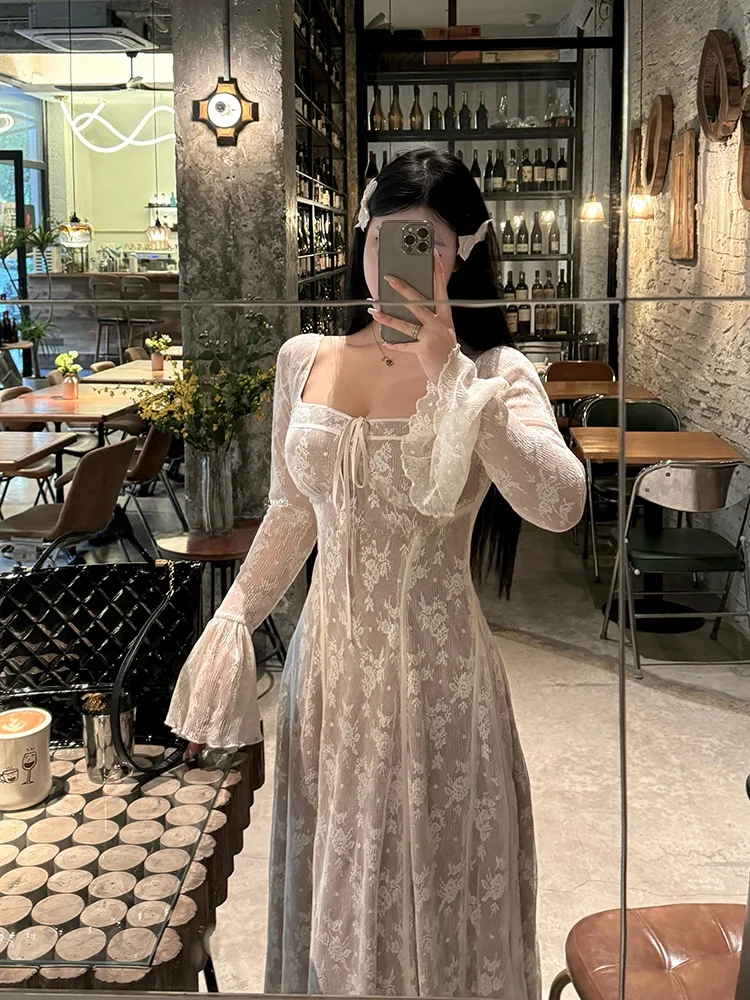 

Slimming Sexy High Waist A-Line Dr for Women Winter New Sle Long Sve Floral Print Evening Gown Casual Chic Polyester