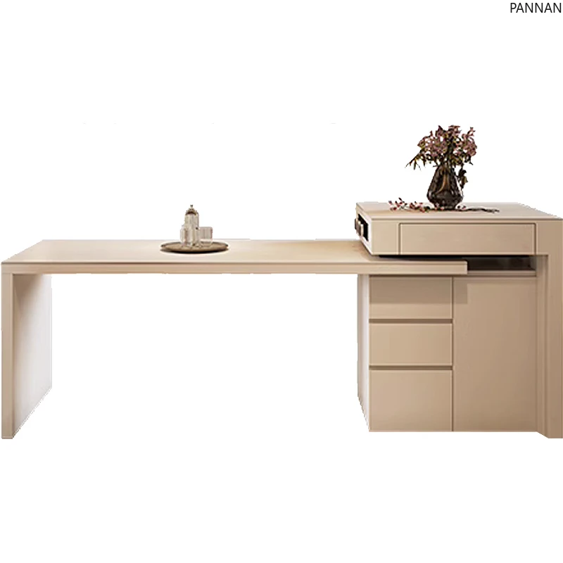 

Shimadai dining table integrated pure white rock slab Foshan cream wind kitchen multi-functional Nakajima