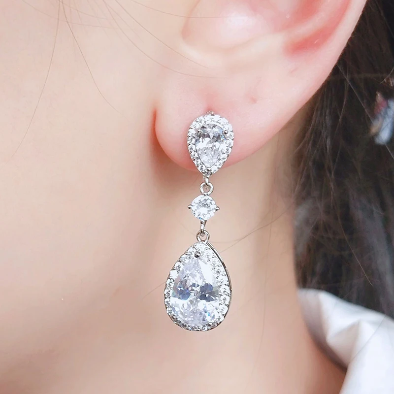 ZAKOL Shinny Water Drop Cubic Zirconia Dangle Earrings For Women Exquisite Bridal Wedding Party Jewelry Gift