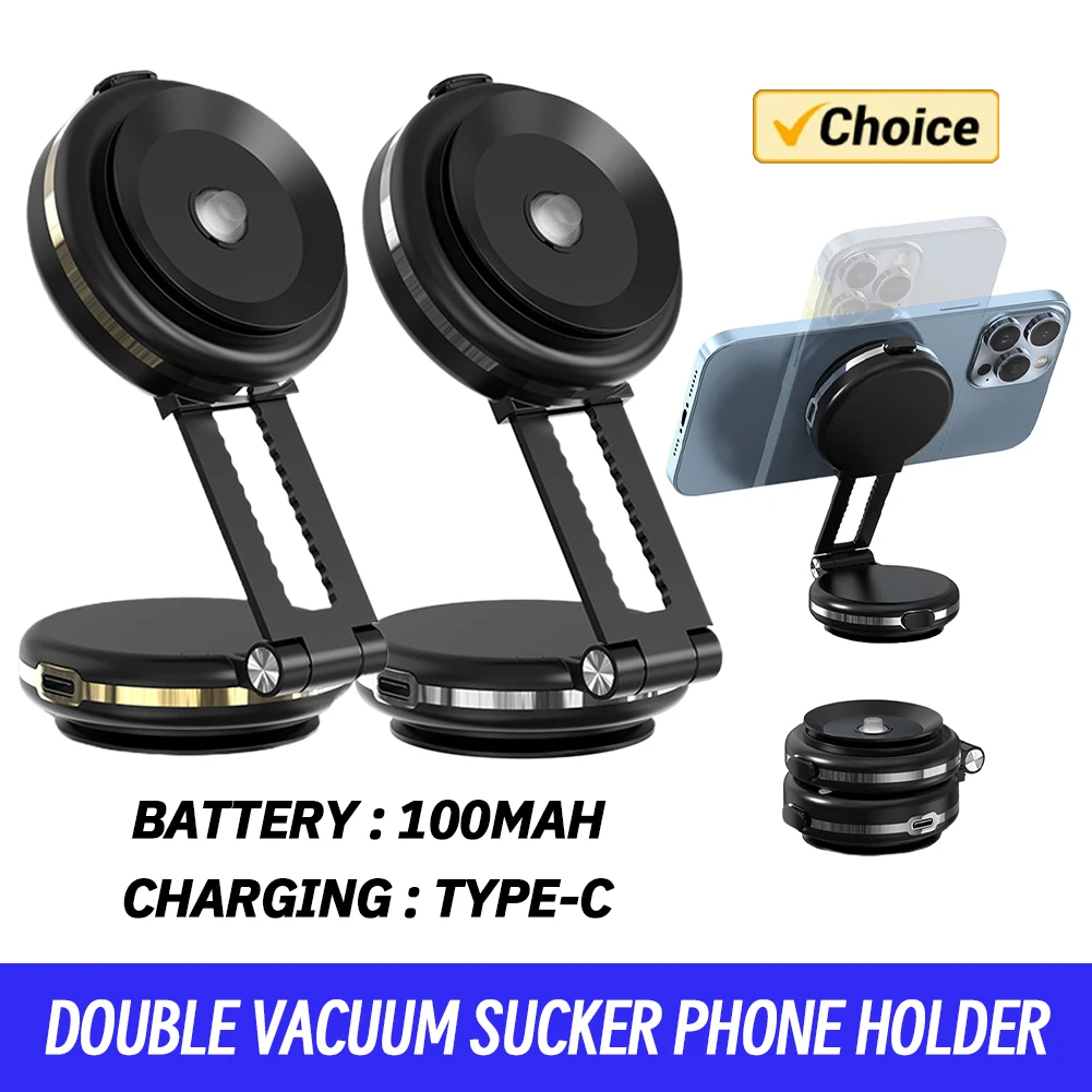 Double Vacuum Sucker Car Universal Phone Holder Stand Foldable Universal Phone Same Screen Mounting Bracket for Magsafe iPhone