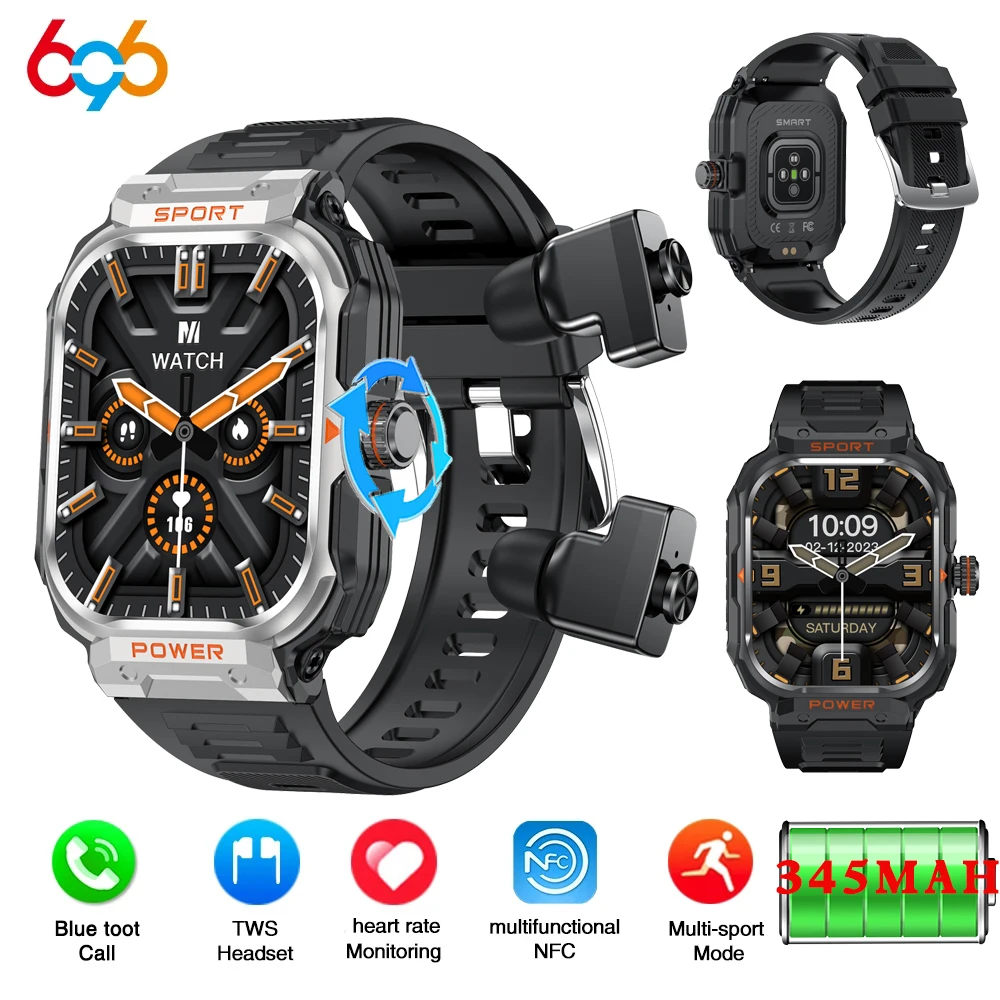 

New Outdoor 2 In 1 TWS Headphone Smart Watch Blue Tooth Call Heart Rate Sports Fitness Men Women Music NFC Health Smartwatch