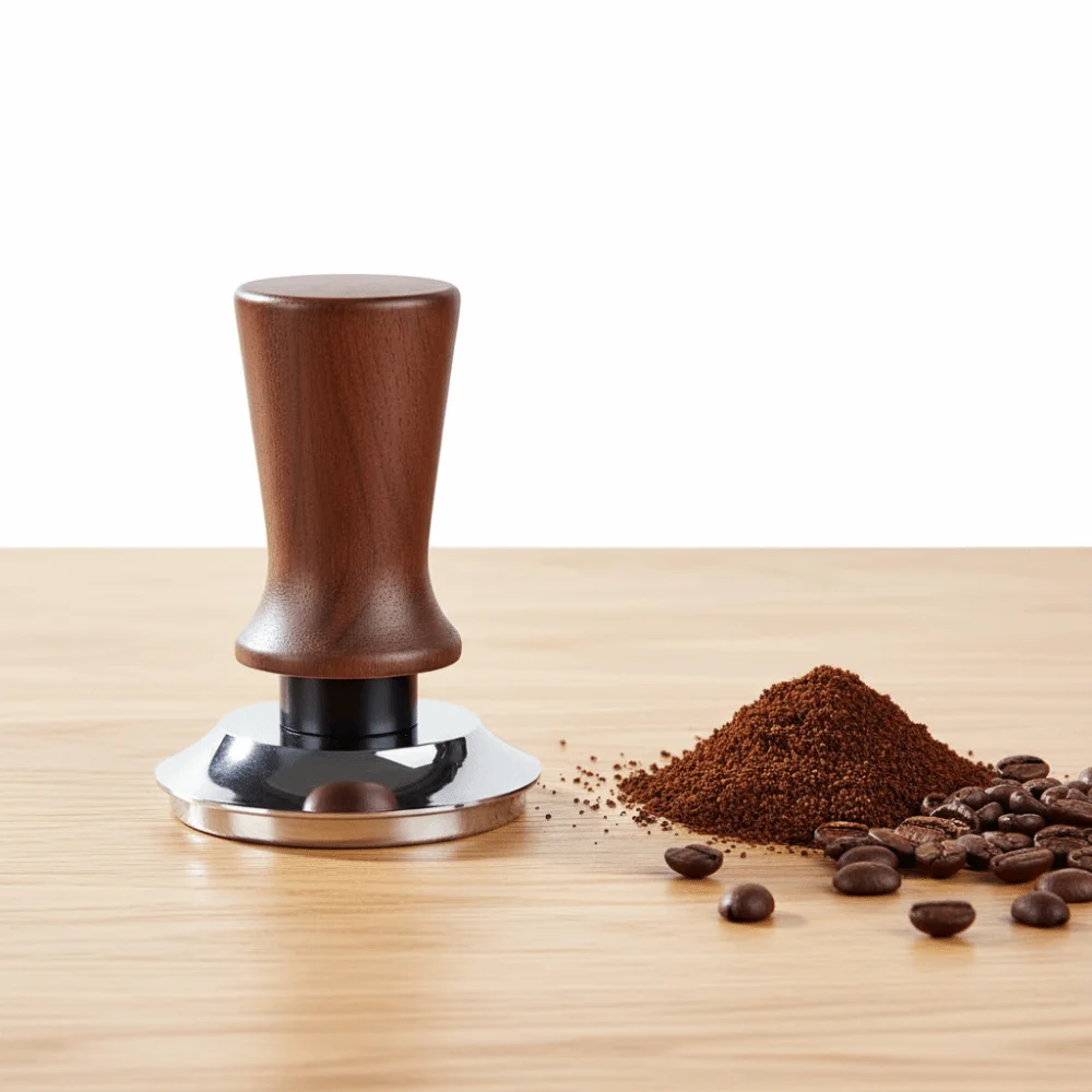 51/53/58MM Coffee Tamper Self-rebounding Flat/threaded Bottom Coffee Leveler Wood Handle Springs Design Coffee Powder Press Cafe