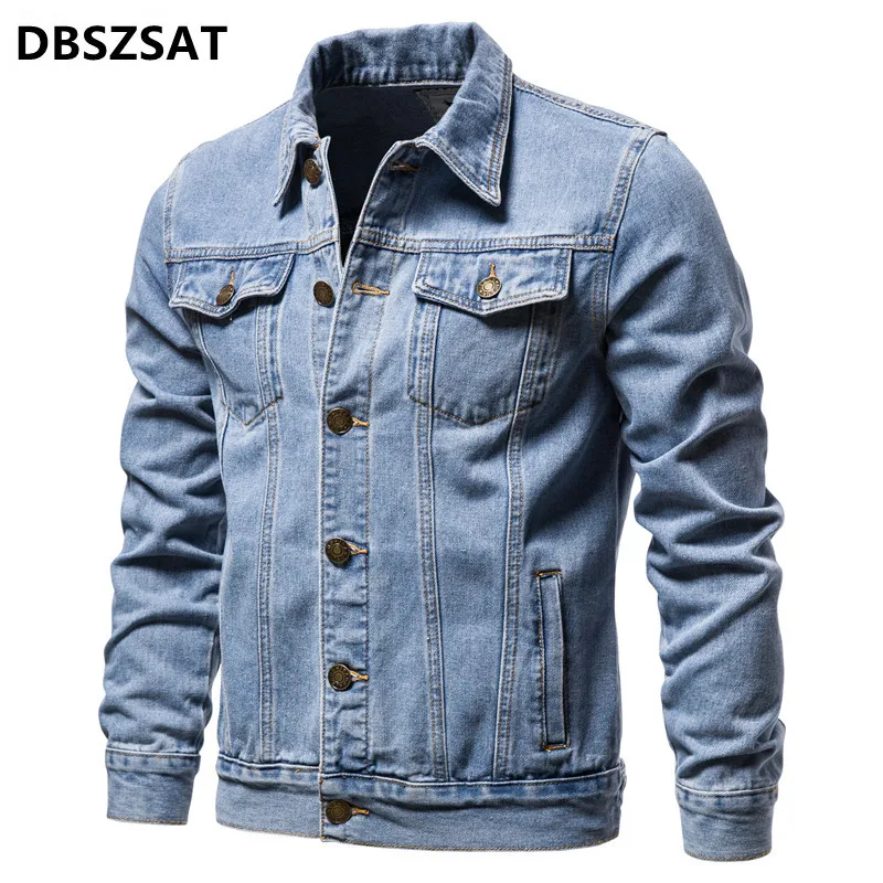 

New 2023 Cotton Denim Jacket Men Casual Solid Color Lapel Single Breasted Jeans Jacket Men Autumn Slim Fit Quality Mens Jackets