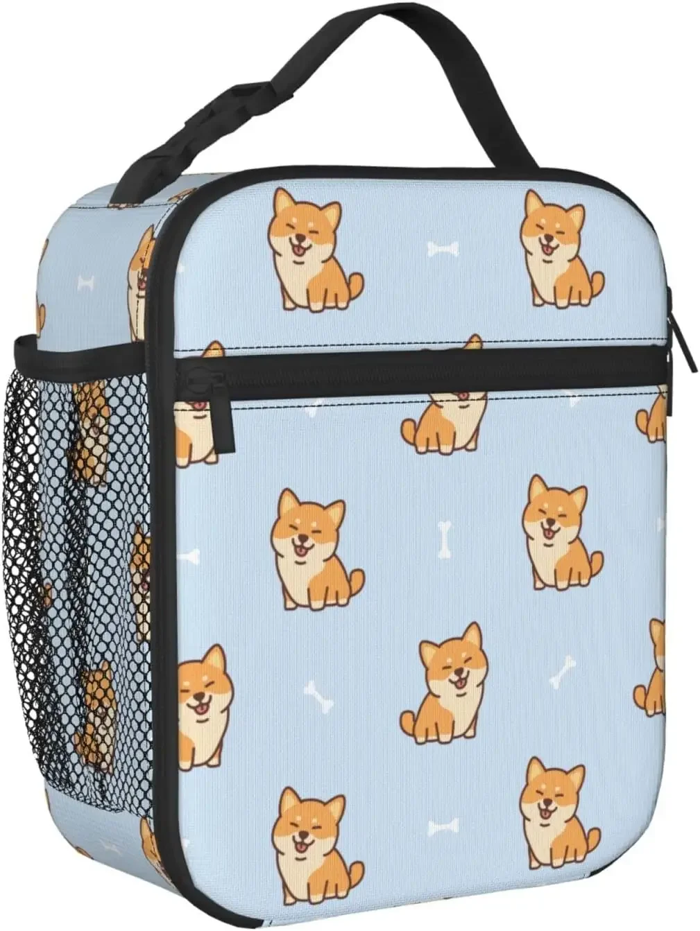 Lunch Box Cute Shiba Inu Dog Cartoon Reusable Lunch Bag with Shoulder Strap for Women Men Girls Boys Meal Tote Bag