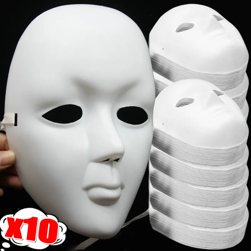 10 pièces Halloween bricolage fête visage d'horreur complet femmes hommes masques papier blanc blanc Cosplay peintable Couple demi Mache enfants artisanat