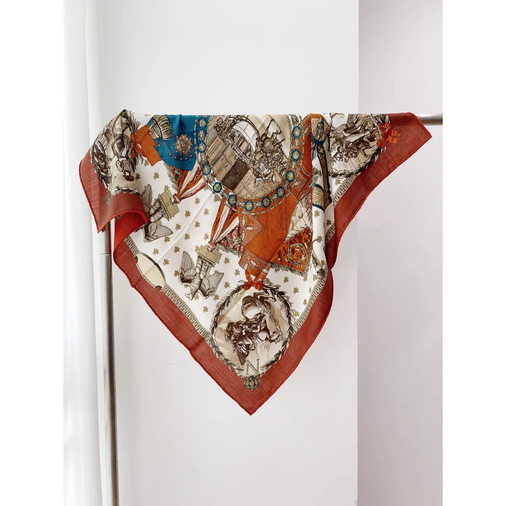 

85CM Silk Wool Scarf Luxury Designer Hair Head Scarfs for Female Herms Rolled Shawls Winter Square Scarfs Christmas Lover Gift