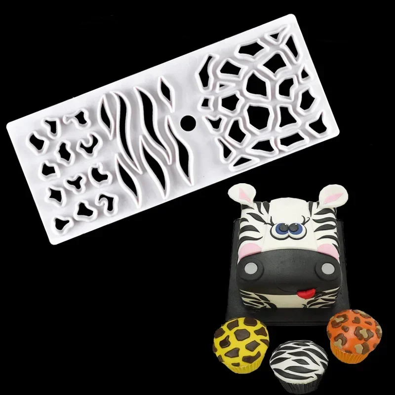 New Plastic Fondant Mold Animal Zebra Pattern Stone Cake Mold Cutting Die Cartoon Fondant Biscuit Mold Cupcake Decorating Tool