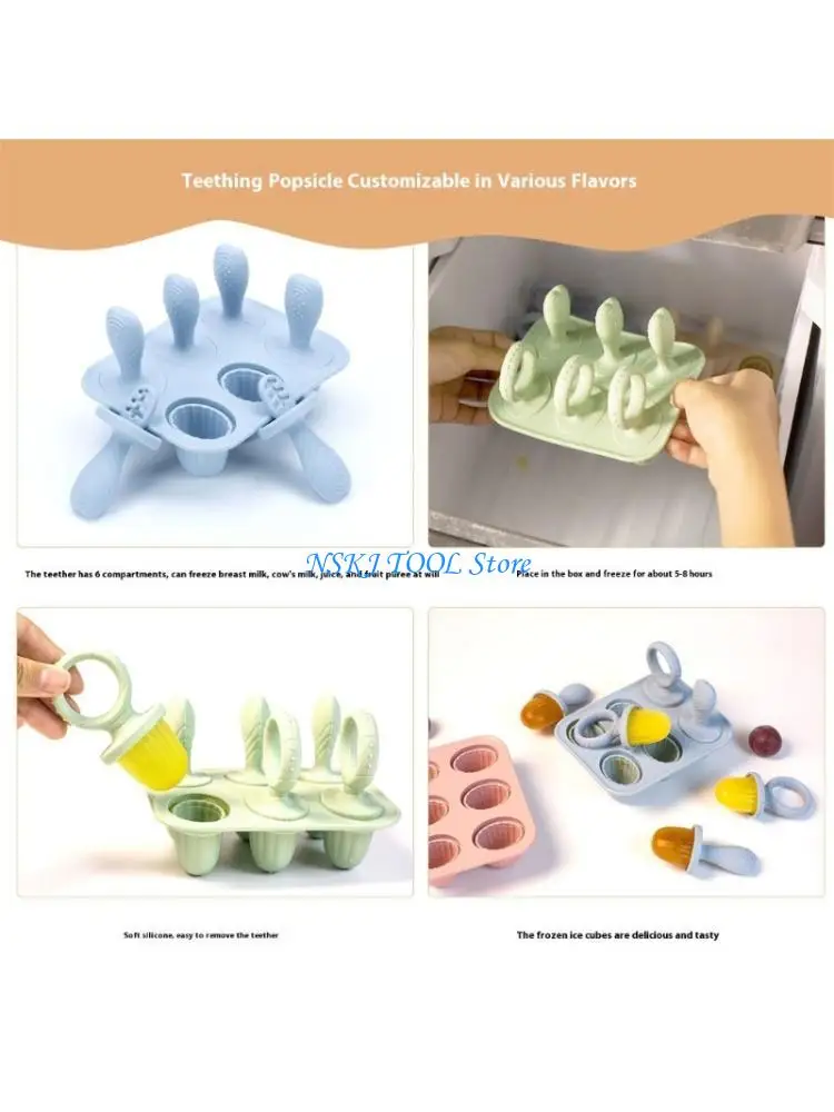 

L8RC 6 Piece Teething Ice Cubes Silicone Tray For Babies Safe Chewable Freezers Molds Easy Cleaning
