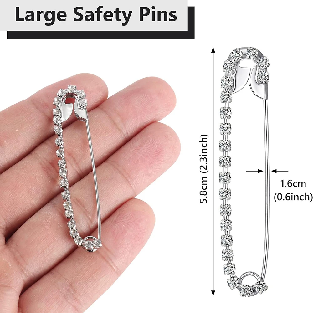 10 Pieces Silver Rhinestone Rhombus Safety Pins Clothes Brooches Pins Jewelry for Skirts Sweater Scarf Lapel Hat Accessories