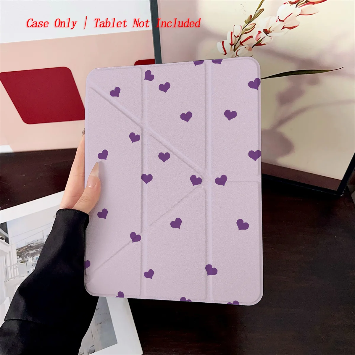 

Romantic Y-Fold Acrylic Purple Background&Purple Hearts iPad Case For Apple iPad Pro11/12.9 Air3/4/5 Mini 5/6 8th-10th Gen Cover
