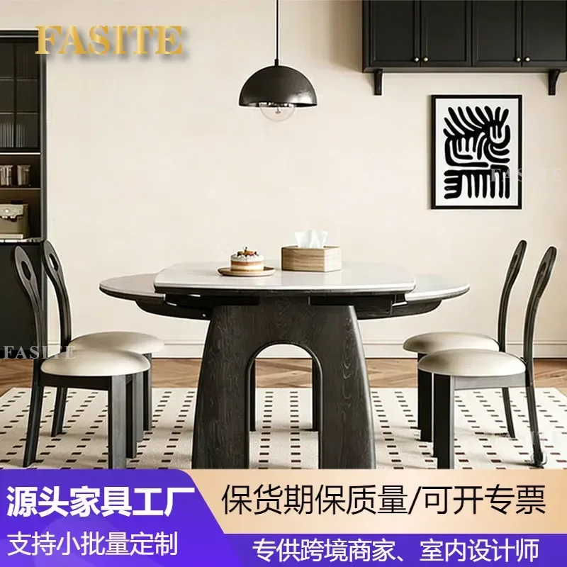 For Small Apartment Solid Wood Retractable Dining Table Modern Rock Slab Folding Square to Round Variable Table and Chair Set