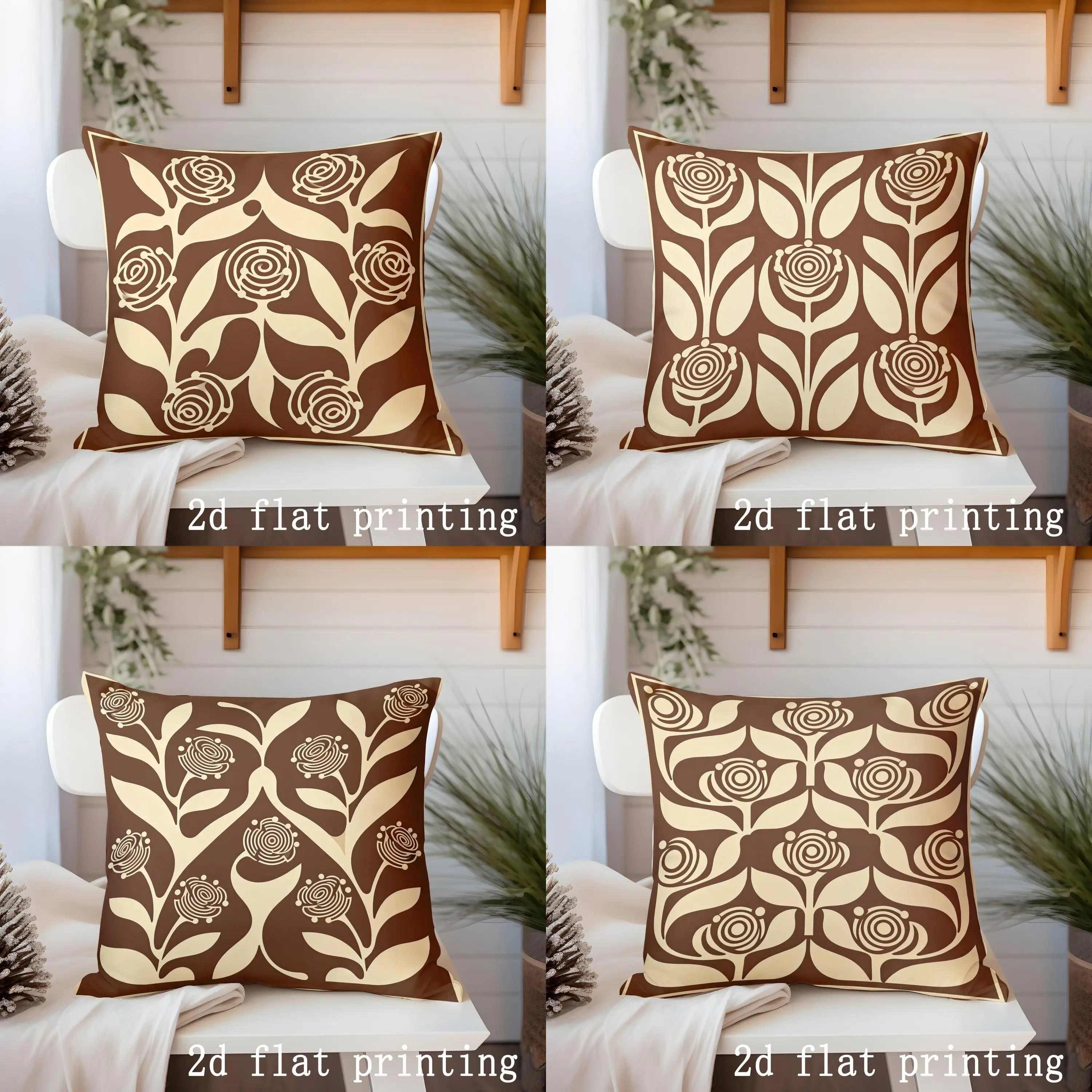 

Brown and Cream Rose-Patterned Decorative Pillow Cover Pattern Cushion Cover Suitable for Sofa Bedroom Car Pillow Cover
