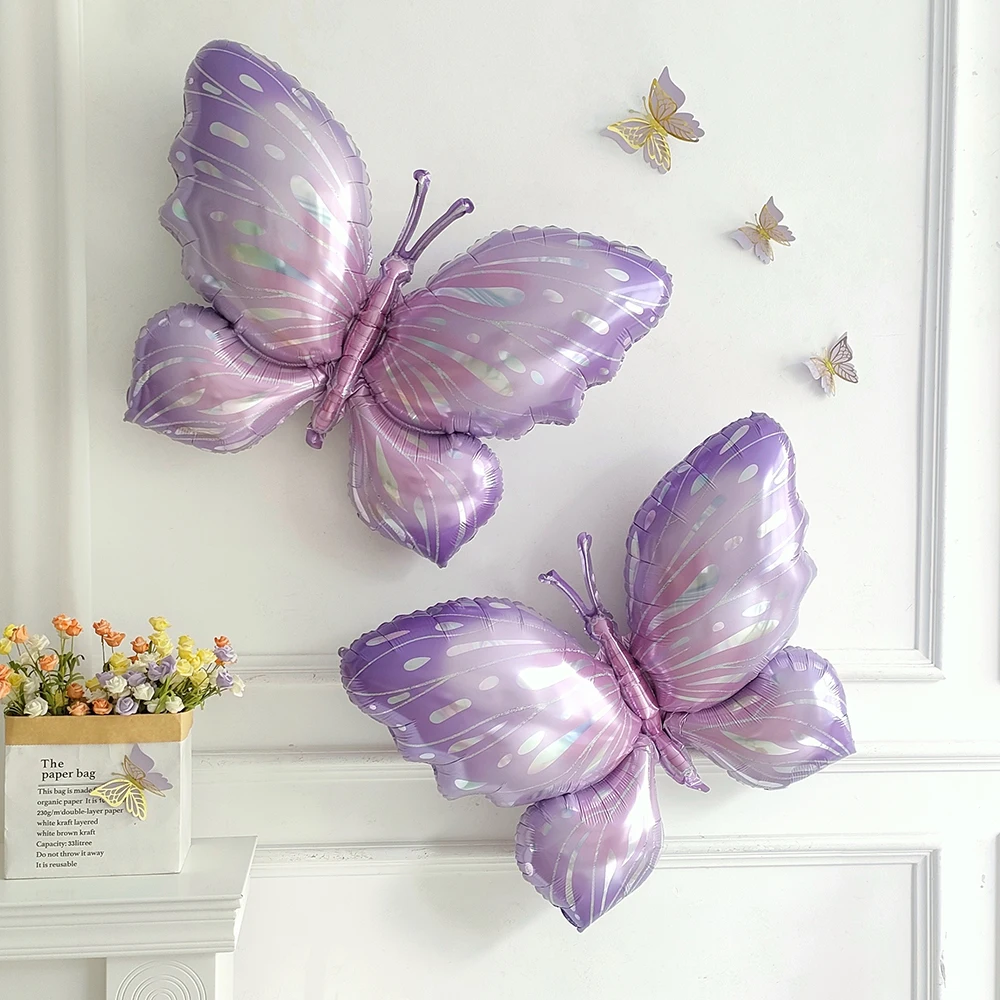 2pcs Large Purple Pink Butterfly Foil Balloons Butterfly Theme Party Wedding Girls Birthday Baby Shower Party Decor Kids Toys