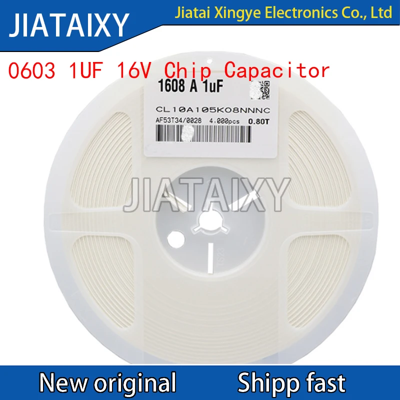 

4000Pcs/Reel 0603 1uF 105K 16V ±10% X7R Chip Capacitance