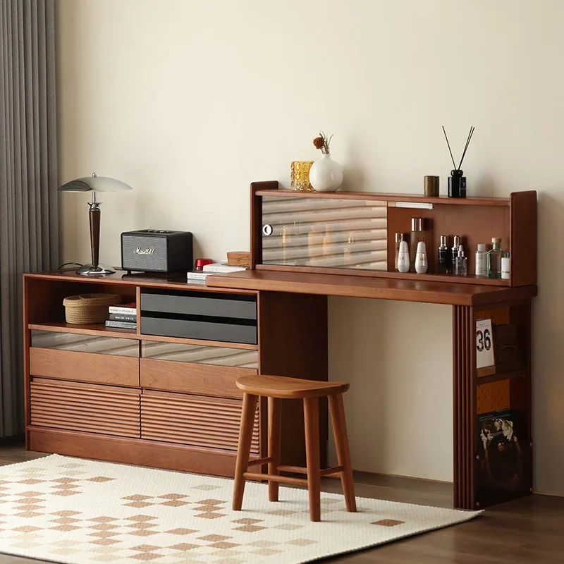 Cômoda de madeira maciça estilo retrô, armazenamento telescópico nórdico, armazenamento integrado para mesa de apartamento pequeno